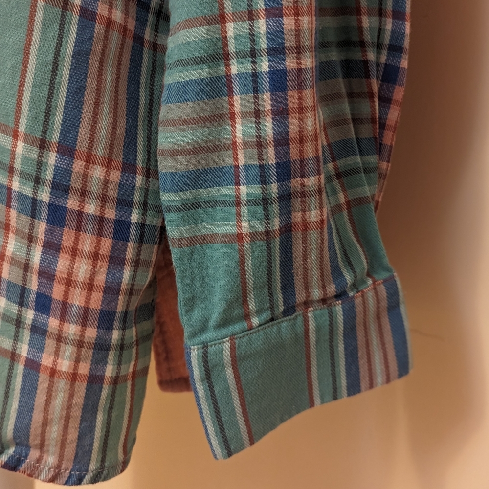 Pastel 100% cotton colour block plaid shirt button collared down oversized small - Picture 14 of 16